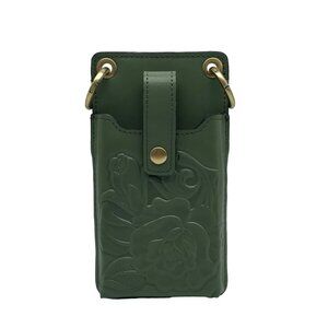 Patricia Nash Forest Green Rose Farleigh Phone Organizer Crossbody